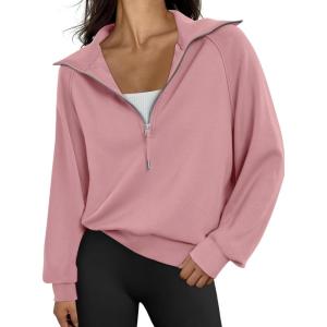 imageTrendy Queen Womens Oversized Sweatshirts Half Zip Pullover Long Sleeve Quarter Zip Hoodies Teen Girls Fall Y2K ClothesDarkpink