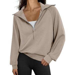 imageTrendy Queen Womens Oversized Sweatshirts Half Zip Pullover Long Sleeve Quarter Zip Hoodies Teen Girls Fall Y2K ClothesKhaki