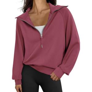 imageTrendy Queen Womens Oversized Sweatshirts Half Zip Pullover Long Sleeve Quarter Zip Hoodies Teen Girls Fall Y2K ClothesRust