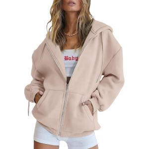 imageTrendy Queen Womens Zip Up Hoodies Oversized Sweatshirts Fall Fashion Outfits Sweaters Casual Jackets 2025 Winter ClothesApricot