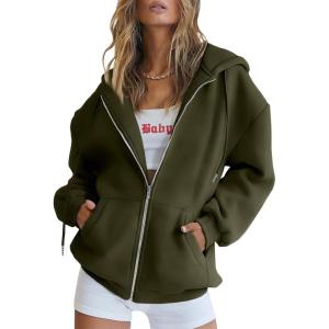 imageTrendy Queen Womens Zip Up Hoodies Oversized Sweatshirts Fall Fashion Outfits Sweaters Casual Jackets 2025 Winter ClothesArmy Green