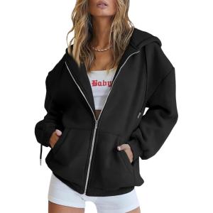 imageTrendy Queen Womens Zip Up Hoodies Oversized Sweatshirts Fall Fashion Outfits Sweaters Casual Jackets 2025 Winter ClothesBlack