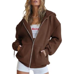 imageTrendy Queen Womens Zip Up Hoodies Oversized Sweatshirts Fall Fashion Outfits Sweaters Casual Jackets 2025 Winter ClothesCoffee