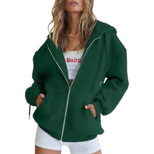 imageTrendy Queen Womens Zip Up Hoodies Oversized Sweatshirts Fall Fashion Outfits Sweaters Casual Jackets 2025 Winter ClothesDark Green