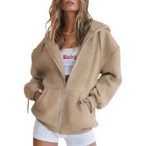 imageTrendy Queen Womens Zip Up Hoodies Oversized Sweatshirts Fall Fashion Outfits Sweaters Casual Jackets 2025 Winter ClothesDark Khaki