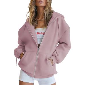 imageTrendy Queen Womens Zip Up Hoodies Oversized Sweatshirts Fall Fashion Outfits Sweaters Casual Jackets 2025 Winter ClothesDark Pink