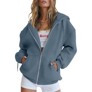imageTrendy Queen Womens Zip Up Hoodies Oversized Sweatshirts Fall Fashion Outfits Sweaters Casual Jackets 2025 Winter ClothesDusty Blue