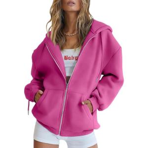 imageTrendy Queen Womens Zip Up Hoodies Oversized Sweatshirts Fall Fashion Outfits Sweaters Casual Jackets 2025 Winter ClothesHot Pink