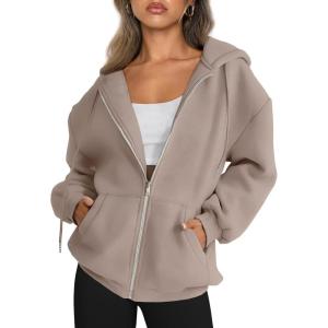 imageTrendy Queen Womens Zip Up Hoodies Oversized Sweatshirts Fall Fashion Outfits Sweaters Casual Jackets 2025 Winter ClothesNutmeg