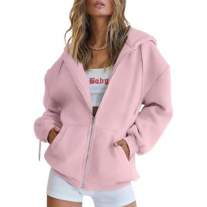 imageTrendy Queen Womens Zip Up Hoodies Oversized Sweatshirts Fall Fashion Outfits Sweaters Casual Jackets 2025 Winter ClothesPale Pink