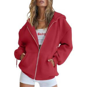 imageTrendy Queen Womens Zip Up Hoodies Oversized Sweatshirts Fall Fashion Outfits Sweaters Casual Jackets 2025 Winter ClothesRed