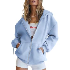 imageTrendy Queen Womens Zip Up Hoodies Oversized Sweatshirts Fall Fashion Outfits Sweaters Casual Jackets 2025 Winter ClothesSky Blue