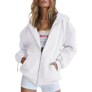 imageTrendy Queen Womens Zip Up Hoodies Oversized Sweatshirts Fall Fashion Outfits Sweaters Casual Jackets 2025 Winter ClothesWhite