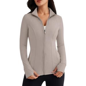imageTrendy Queen Womens Lightweight Zip Up Jackets Mock Turtleneck Fall Hoodies Fitted 2024 Athletic Workout Clothes with PocketsCoffeegrey