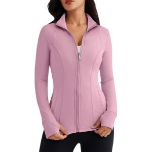 imageTrendy Queen Womens Lightweight Zip Up Jackets Mock Turtleneck Fall Hoodies Fitted 2024 Athletic Workout Clothes with PocketsLightpink