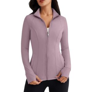 imageTrendy Queen Womens Lightweight Zip Up Jackets Mock Turtleneck Fall Hoodies Fitted 2024 Athletic Workout Clothes with PocketsLightpurple