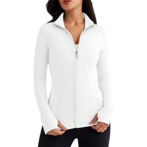 imageTrendy Queen Womens Lightweight Zip Up Jackets Mock Turtleneck Fall Hoodies Fitted 2024 Athletic Workout Clothes with PocketsWhite