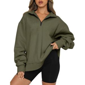 imageTrendy Queen Womens Oversized Sweatshirts Fall Fashion Hoodies Half Zip Pullover Long Sleeve Shirts Clothes OutfitsArmygreen
