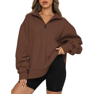imageTrendy Queen Womens Oversized Sweatshirts Fall Fashion Hoodies Half Zip Pullover Long Sleeve Shirts Clothes OutfitsBrown