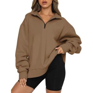 imageTrendy Queen Womens Oversized Sweatshirts Fall Fashion Hoodies Half Zip Pullover Long Sleeve Shirts Clothes OutfitsCoffee