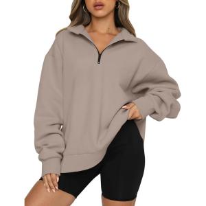 imageTrendy Queen Womens Oversized Sweatshirts Fall Fashion Hoodies Half Zip Pullover Long Sleeve Shirts Clothes OutfitsCoffeegrey