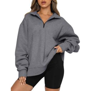 imageTrendy Queen Womens Oversized Sweatshirts Fall Fashion Hoodies Half Zip Pullover Long Sleeve Shirts Clothes OutfitsDarkgrey