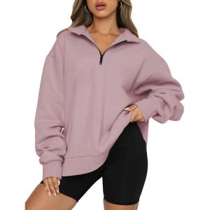 imageTrendy Queen Womens Oversized Sweatshirts Fall Fashion Hoodies Half Zip Pullover Long Sleeve Shirts Clothes OutfitsDarkpink