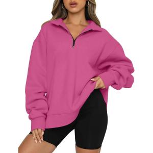 imageTrendy Queen Womens Oversized Sweatshirts Fall Fashion Hoodies Half Zip Pullover Long Sleeve Shirts Clothes OutfitsHotpink