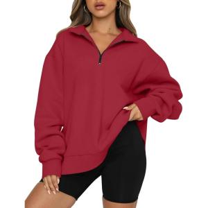 imageTrendy Queen Womens Oversized Sweatshirts Fall Fashion Hoodies Half Zip Pullover Long Sleeve Shirts Clothes OutfitsRed