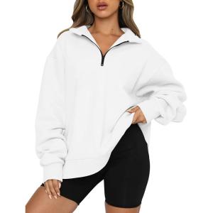 imageTrendy Queen Womens Oversized Sweatshirts Fall Fashion Hoodies Half Zip Pullover Long Sleeve Shirts Clothes OutfitsWhite