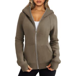imageTrendy Queen Womens Zip Up Hoodies Fleece Jackets Oversized Sweatshirts Fall Fashion Outfits Sweaters Winter ClothesCoffee