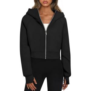 imageTrendy Queen Womens Zip Up Hoodies Jackets Cropped Sweatshirts Fleece Fall Outfits Casual Comfy Y2k Tops Winter Clothes 2025Black