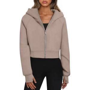 imageTrendy Queen Womens Zip Up Hoodies Jackets Cropped Sweatshirts Fleece Fall Outfits Casual Comfy Y2k Tops Winter Clothes 2025Coffeegrey