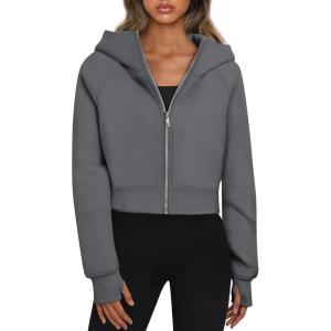 imageTrendy Queen Womens Zip Up Hoodies Jackets Cropped Sweatshirts Fleece Fall Outfits Casual Comfy Y2k Tops Winter Clothes 2025Darkgrey