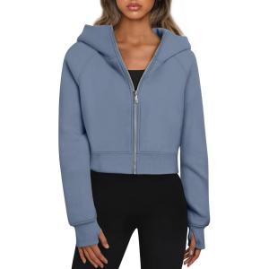 imageTrendy Queen Womens Zip Up Hoodies Jackets Cropped Sweatshirts Fleece Fall Outfits Casual Comfy Y2k Tops Winter Clothes 2025Greyblue