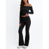 imageTrendy Queen 2 Piece Outfits for Women Going Out Y2K Two Piece Matching Sets Sexy Off Shoulder Crop Tops and Fold Over Yoga Pants Workout Fall Fashion Clothes 2024 Black Medium