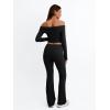 imageTrendy Queen 2 Piece Outfits for Women Going Out Y2K Two Piece Matching Sets Sexy Off Shoulder Crop Tops and Fold Over Yoga Pants Workout Fall Fashion Clothes 2024 Black Medium