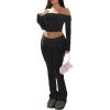 imageTrendy Queen 2 Piece Outfits for Women Going Out Y2K Two Piece Matching Sets Sexy Off Shoulder Crop Tops and Fold Over Yoga Pants Workout Fall Fashion Clothes 2024 Black Medium