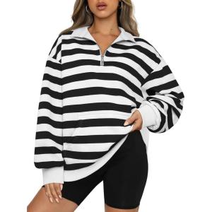 imageTrendy Queen Womens Zip Up Hoodies Oversized Sweatshirts Preppy Clothes Fall Teen Girls Outfits Fashion Crewneck PulloverBlackwhite