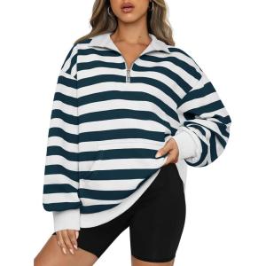 imageTrendy Queen Womens Zip Up Hoodies Oversized Sweatshirts Preppy Clothes Fall Teen Girls Outfits Fashion Crewneck PulloverCadetbluewhite