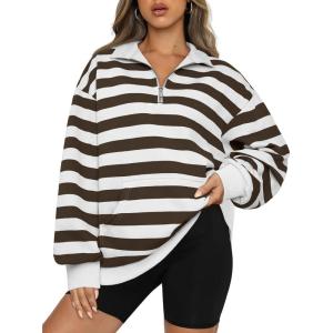 imageTrendy Queen Womens Zip Up Hoodies Oversized Sweatshirts Preppy Clothes Fall Teen Girls Outfits Fashion Crewneck PulloverCoffeewhite