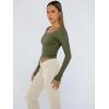 imageTrendy Queen Womens Long Sleeve Shirts Crop Tops Square Neck Going Out Basics Tees Y2K Winter Clothes 2025Army Green