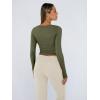 imageTrendy Queen Womens Long Sleeve Shirts Crop Tops Square Neck Going Out Basics Tees Y2K Winter Clothes 2025Army Green
