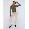 imageTrendy Queen Womens Long Sleeve Shirts Crop Tops Square Neck Going Out Basics Tees Y2K Winter Clothes 2025Army Green