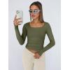imageTrendy Queen Womens Long Sleeve Shirts Crop Tops Square Neck Going Out Basics Tees Y2K Winter Clothes 2025Army Green