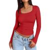 imageTrendy Queen Womens Long Sleeve Shirts Crop Tops Square Neck Going Out Basics Tees Y2K Winter Clothes 2025Red