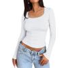 imageTrendy Queen Womens Long Sleeve Shirts Crop Tops Square Neck Going Out Basics Tees Y2K Winter Clothes 2025White