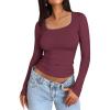 imageTrendy Queen Womens Long Sleeve Shirts Crop Tops Square Neck Going Out Basics Tees Y2K Winter Clothes 2025Wine Red