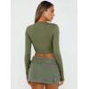 imageTrendy Queen Womens Long Sleeve Crop Tops Basic Slim Fitted Shirts Fashion 2025 Going Out Y2k Tops Teen Girl ClothesArmy Green