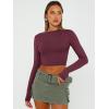 imageTrendy Queen Womens Long Sleeve Crop Tops Basic Slim Fitted Shirts Fashion 2025 Going Out Y2k Tops Teen Girl ClothesWine Red